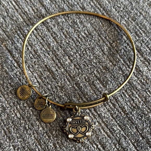 Alex and Ani “Sister” Gold Charm Bangle Bracelet with Swavorski Crystals, used - Picture 4 of 6